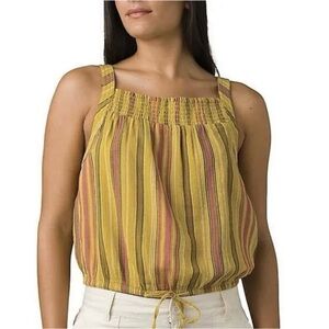 Prana 100% Organic Cotton Womens Little Palm Tie Cami In Yellow Stripe Size L